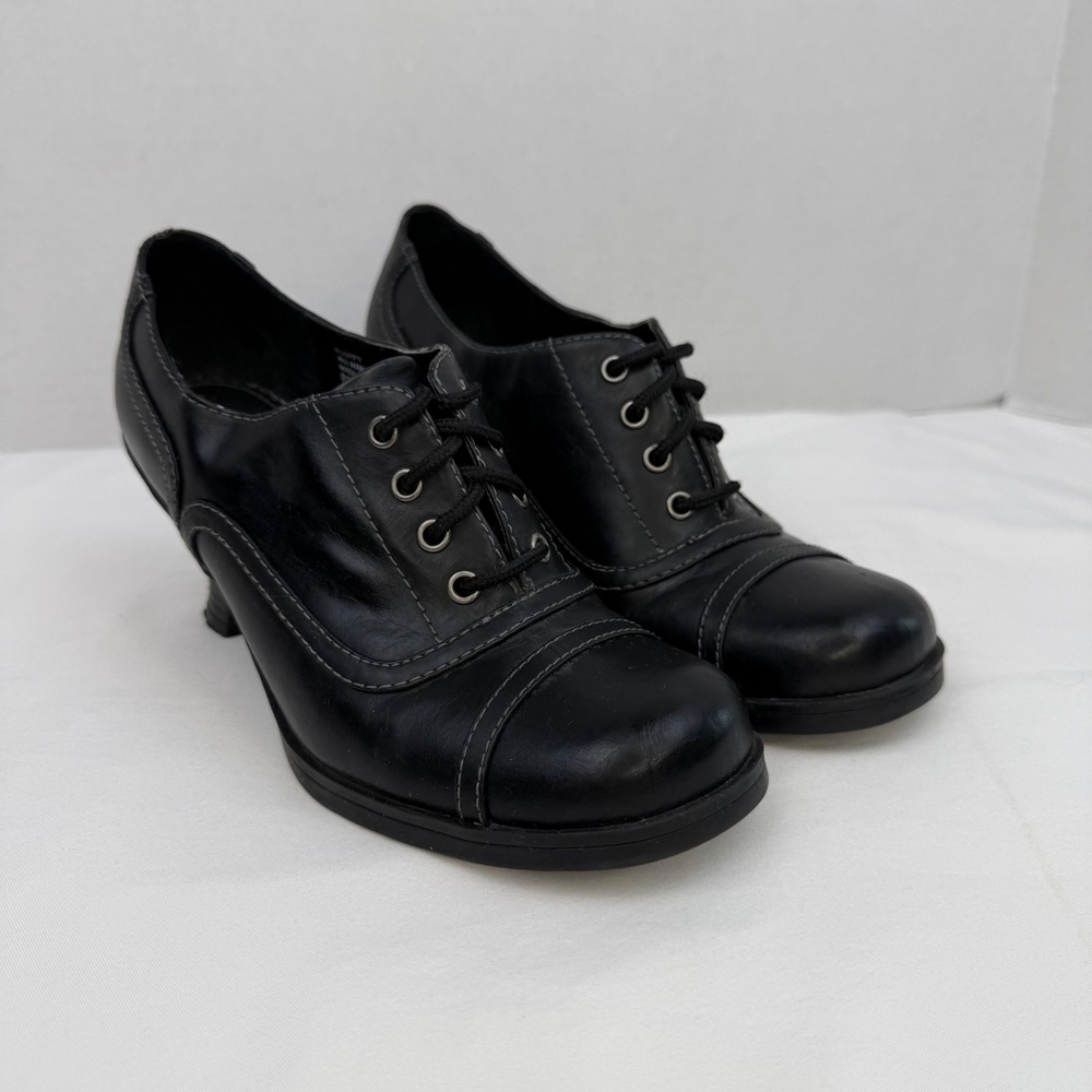 Mudd Floppy Black Lace Up Oxford Heels Vintage Y2K Cap Toe Shoes Size 8M
